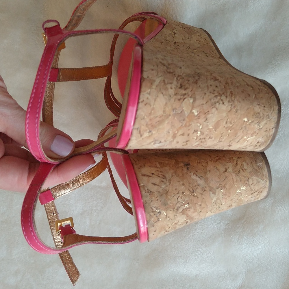 Kate Spade Theodora Cork Wedge Platform Ankle Strap Pink Sandals - Picture 10 of 16